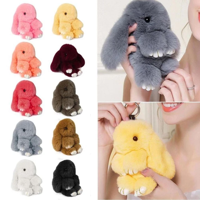 Encanto Regalo Peluche de conejito Colgante de bolso Llavero Piel de conejo rex