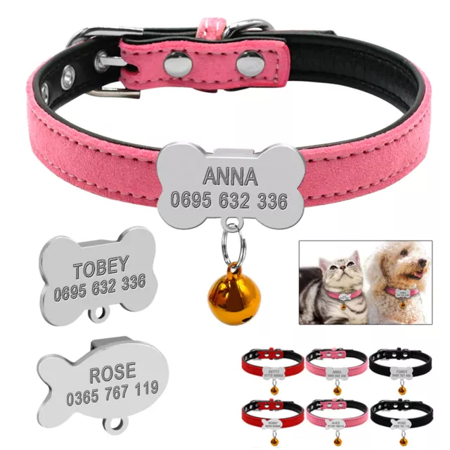 Soft Suede Leather Personalised Dog Collar for Chihuahua Yorkie Pug Small Medium