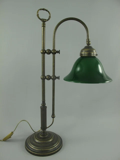 Tischlampe Antik Bankerlampe Jugendstil Schreibtischlampe Messing brüniert Grün