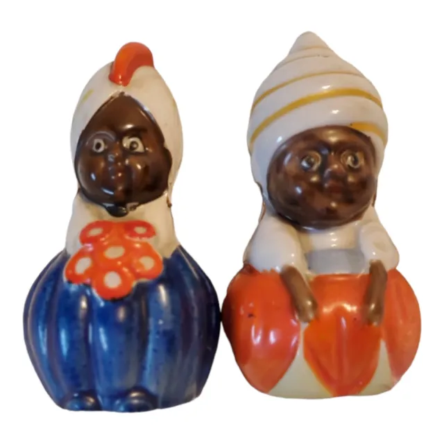 Vintage Japan East Indian Turban Salt and Pepper Shakers Earrings Bold Colors