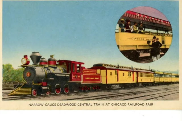 Postcard Burlington Deadwood Central Train cancelled Chicago Railroad Fair 1948