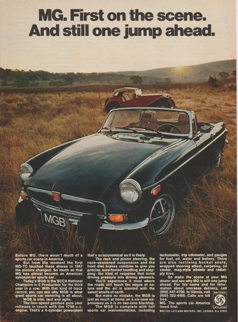 1974 MG MGB & 1947 MG-TC - First On Scene Still One Jump Ahead - Print Ad Photo