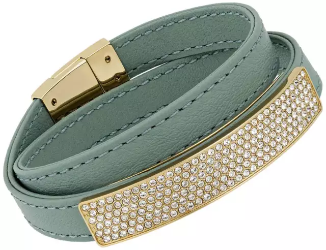 Swarovski Women's Vio Cielo Green Leather Gold Plated Crystal Bracelet 5120641