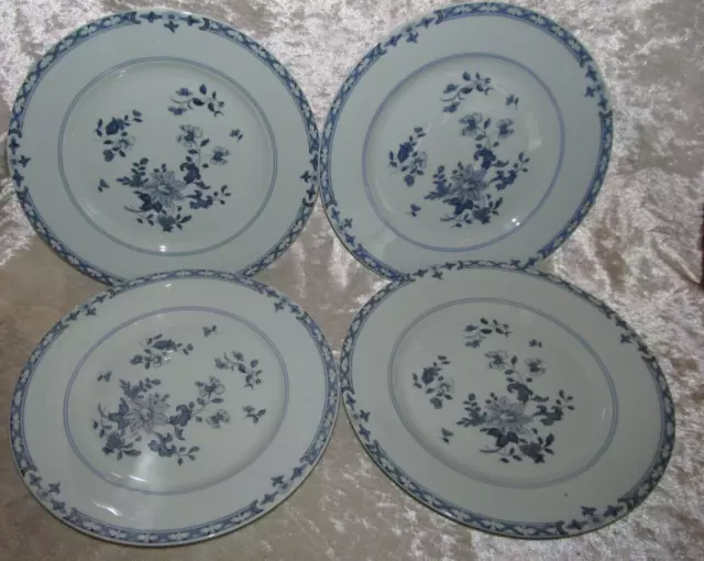 4 assiettes dessert porcelaine Raynaud Limoges Compagnie des Indes bleu céladon