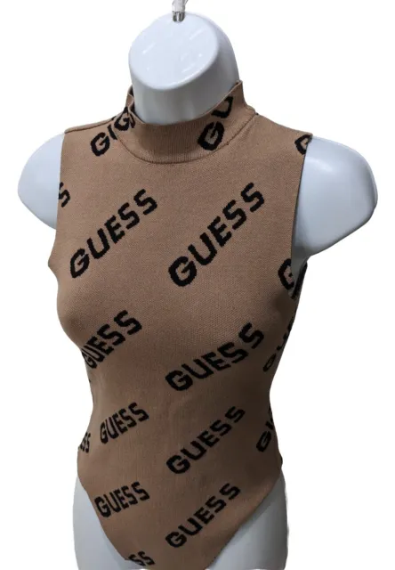 GUESS Logo Bodysuit Sweater Womens S Sleeveless Brown Black Y2K 90s 80s