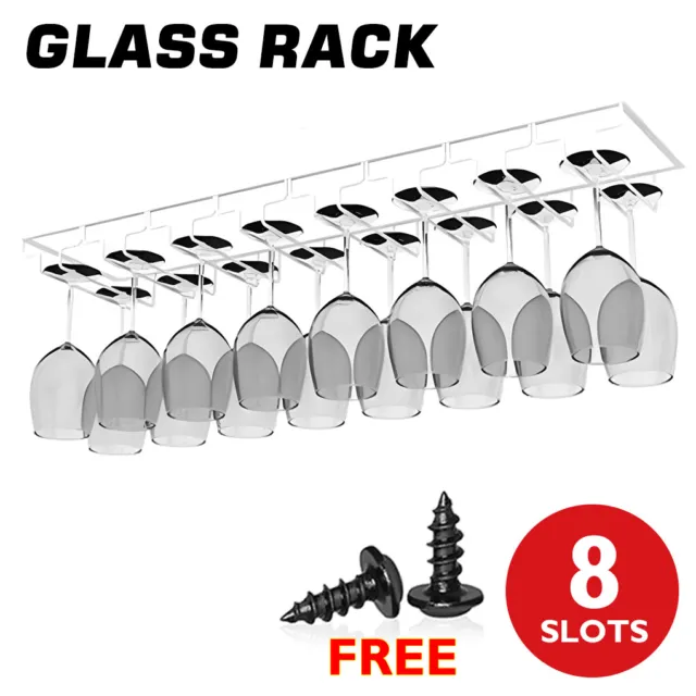 8 Slots Wine Glass Rack Holder Hanger Hanging Bar Shelf Cup Storage Drying Rack