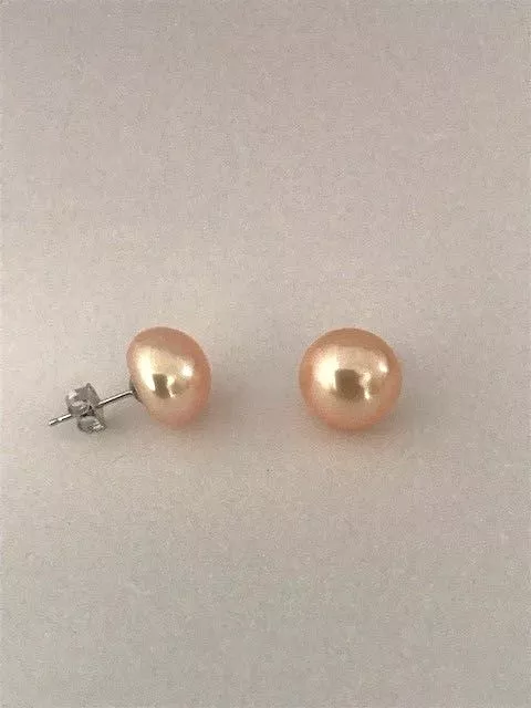 Angebot Ohrstecker 14Kt. / 585er Weißgold Echte Perlen 10 mm Apricot / Rosé