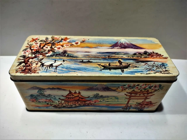Rare Vintage W&R JACOB & Co Ltd Biscuit Tin with Asian Scene- LIVERPOOL, ENGLAND