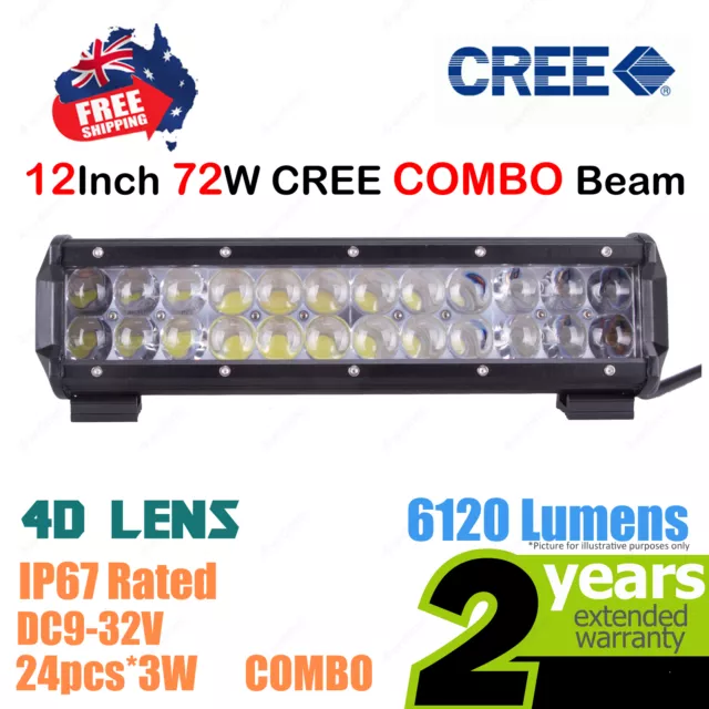 12inch 72W 4D Hyper Spot CREE LED Light Bar Work COMBO Beam 4WD Car Truck