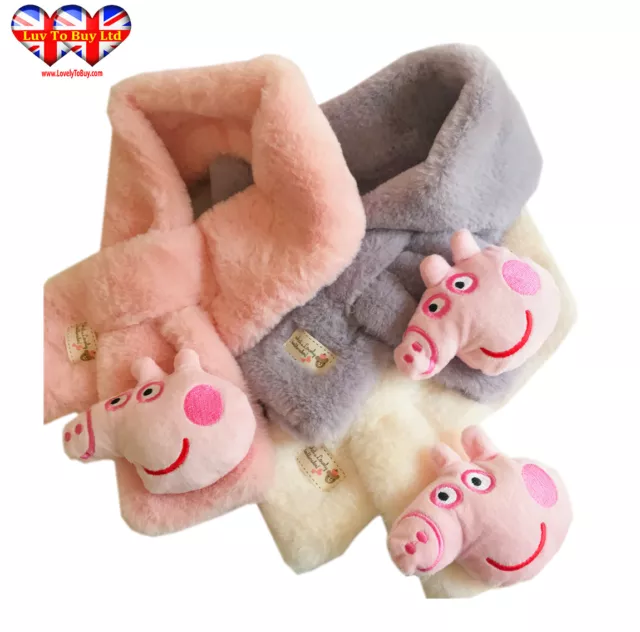 Children's 3D Pink Pig Head Faux Fur Scarf  3 Colors Pink,White,Gray