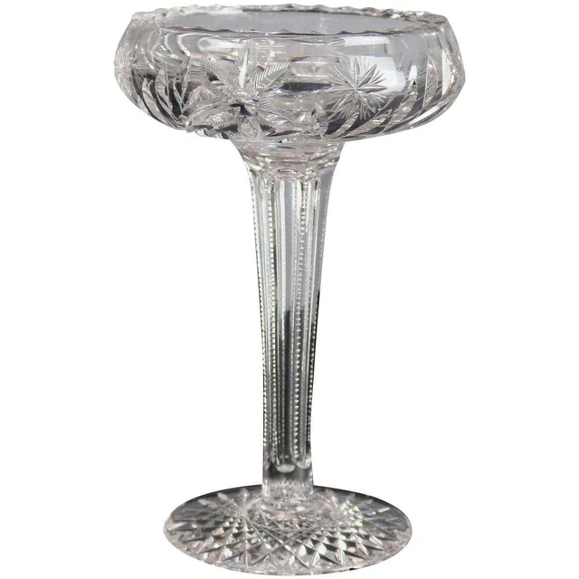 Vintage American Brilliant Cut Glass Tall Floral Compote, circa 1940