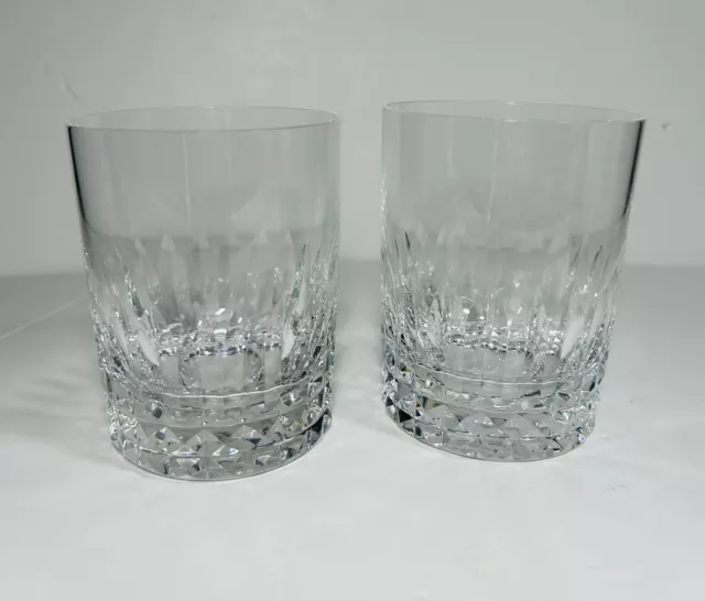 2 Baccarat Crystal Old Fashioned Whiskey Glasses 10cm Signed Stamped France