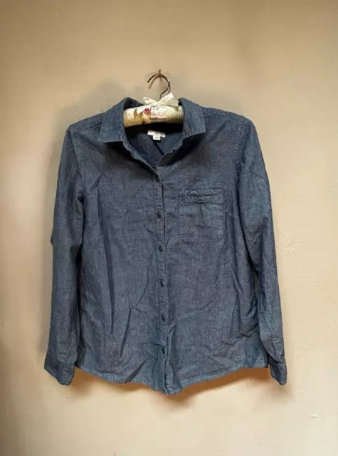 J. Jill Denim Women's Button Down Shirt Long Sleeve Chambray Top Blue Size Small