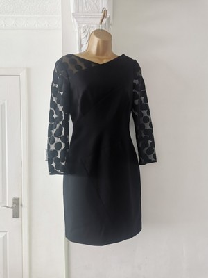 Rare Karen Millen Black Lace Polka Dot Dress UK Size 10 zig zag design spotty