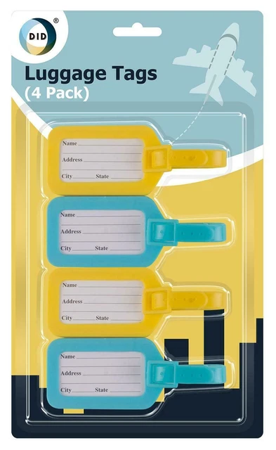4 Luggage ID Tags Suitcase Labels Name Address ID Plastic Tag Baggage Bag Travel