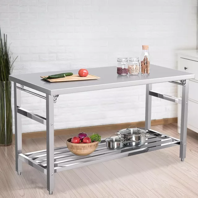 60" x 24" 18-Gauge Stainless Steel Commercial Folding Work Prep Tables Open