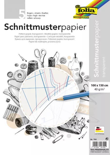 folia Schnittmusterpapier 100 x 150 cm transparent 40 g/qm 5 Blatt