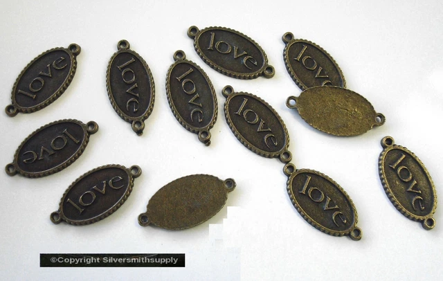 Love word charms links bronze plt oval shaped with two loops 12pc CFP129