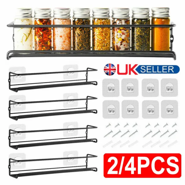 2/4/8Pcs Hanging Kitchen Shelf Spice Rack Wall-Mounted Organizer Cupboard Stand