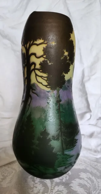 Vintage Signed Emile Galle Cameo Art Glass 12" Vase French Landscape Acid Etched
