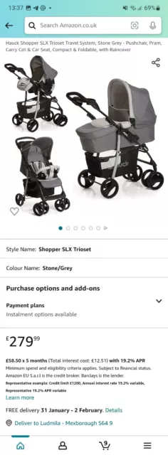 Hauck Shopper SLX Trioset Travel System, Stone Grey - Pushchair, Pram, Carry Cot