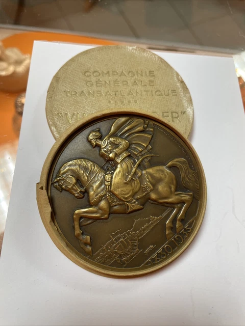 - MEDAILLE VILLE D'ALGER 1935 Cie GENERALE TRANSTLANTIQUE par DELAMARRE +ecrin