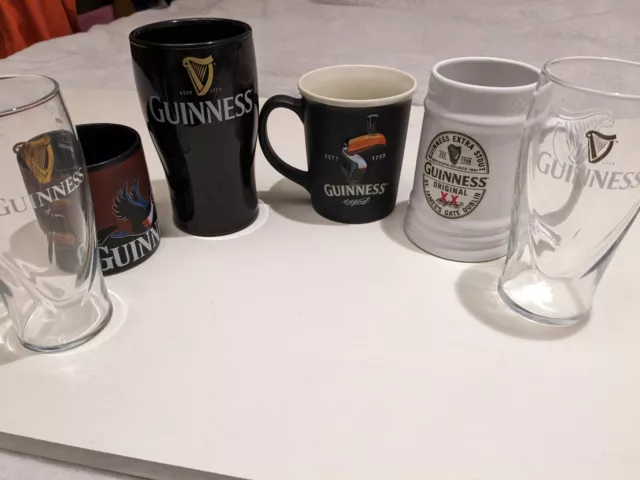 Guinness Six Item Bundle Glasses Ceramic Mugs Beaker Collectable Irish Stout