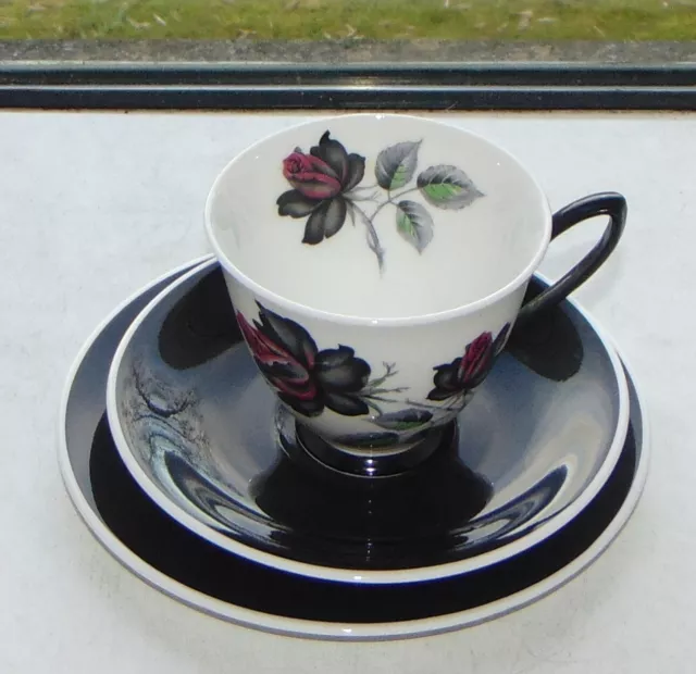 Royal Albert China Masquerade Pattern 1 x Trio Cup Saucer Plate Black Red Rose 2
