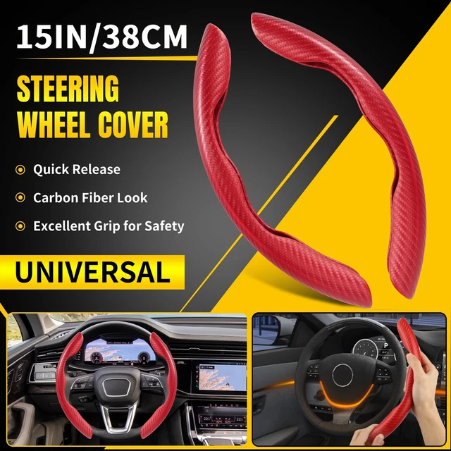 2x Universal Carbon Fiber Car Steering Wheel Booster Cover Non-Slip Red 15"/38cm