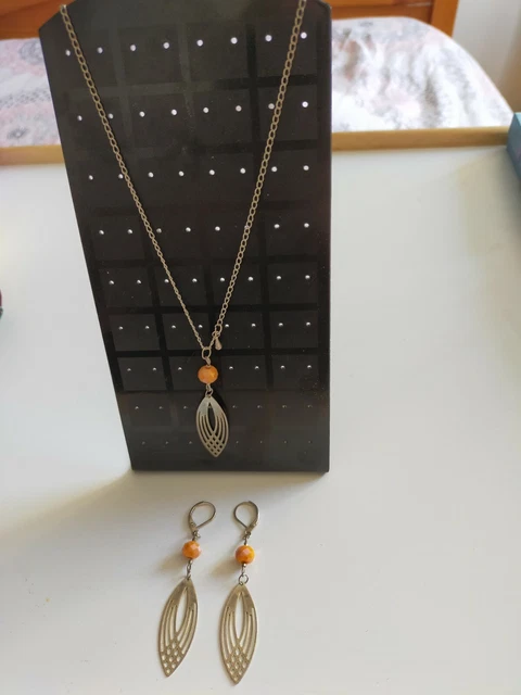 Parure Collier Et Boucles D'oreilles Filon – Bijoux Doré/argenté, état D'usage