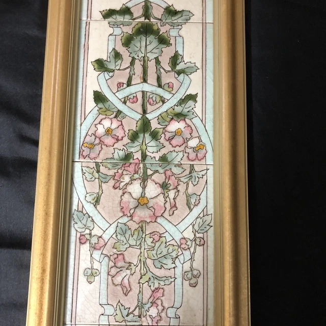 Circa 1900 framed Art Nouveau  4 Tiles Floral 10