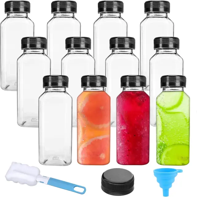 G Francis Plastic Juice Bottles with Caps in Black - 48pk 12oz Bottles with  Lids