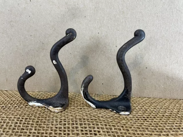 Architectural Salvage Lot of 2 Old Iron Coat Hat Hooks (2)