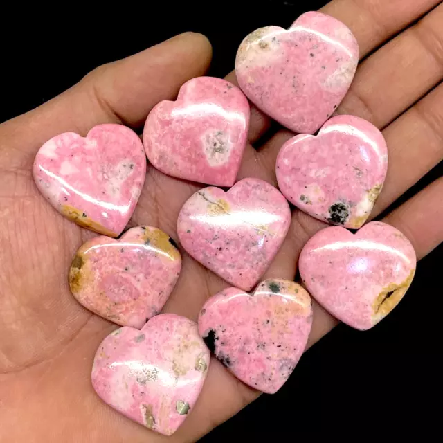 9 Pcs Natural Rhodonite 27-29mm Heart Shape Loose Cabochon Gemstones 430.70 Cts