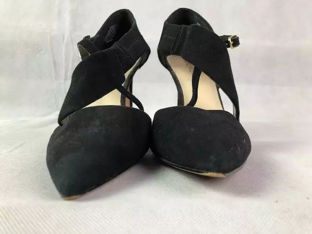 Nine West Chillice Black Suede Ankle Strap Pointed Toe Pumps 9.5M Euc 3