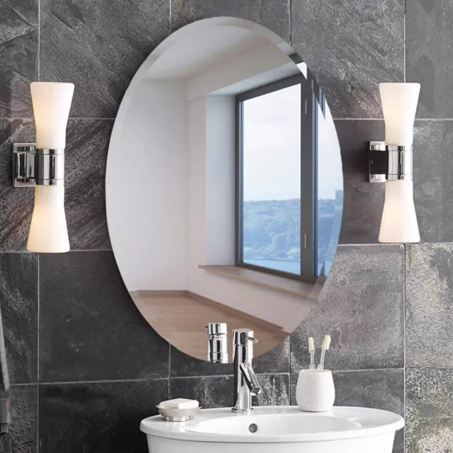 Bevelled Glass Bathroom Mirror Frameless Sticky Dressing Makeup Hallway Mirrors