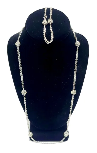 Sarah Coventry Silver Tone Necklace & Bracelet Set Crystal Rhinestone Balls