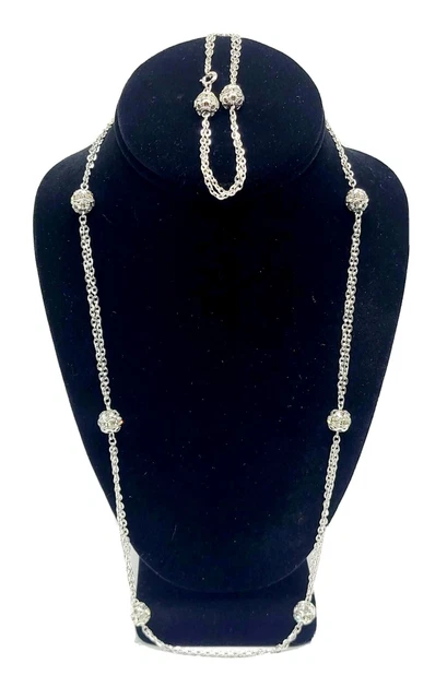 Sarah Coventry Silver Tone Necklace & Bracelet Set Crystal Rhinestone Balls