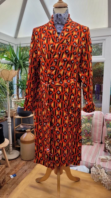 Abito Vintage Arancione E Rosso Leggero Geometrico Medium D P T LONDRA