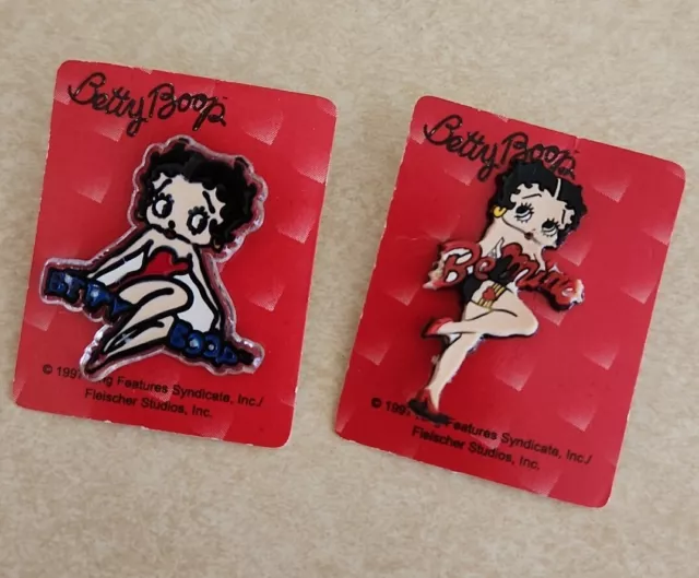 KFS 97 Betty Boop Be Mine Valentine Lapel Pins Lot of 2 on Card Fleischer Studio