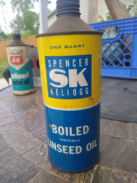 VINTAGE SPENCER KELLOGG SK BOILED LINSEED OIL quart can cone top