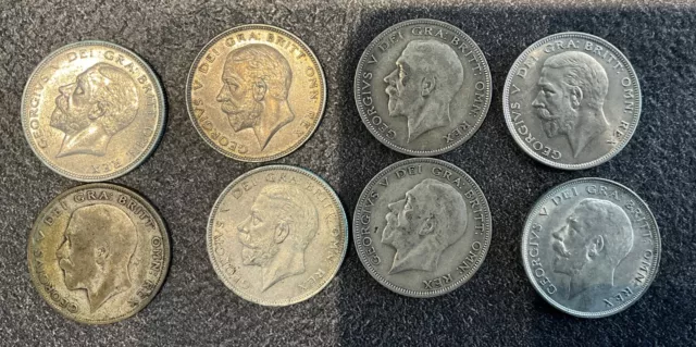 8 X George V Half Crown Coins. 1928,23,29,35,22