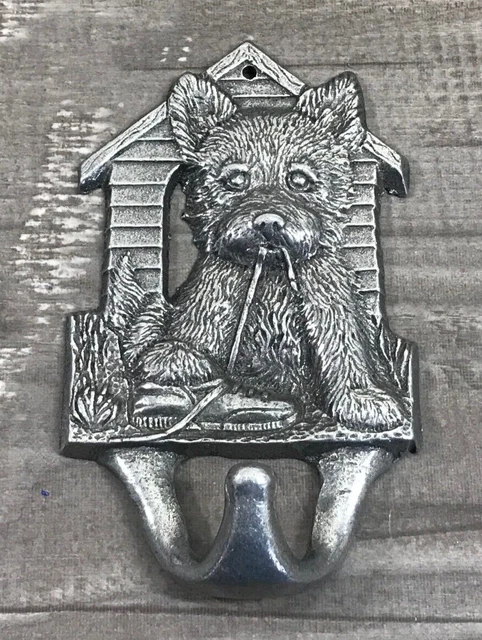 Puppy with Shoe String in Mouth Dog House Metal Wall Hook