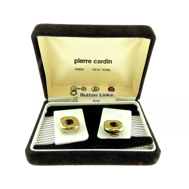 Pierre Cardin Button Links or Covers Black Glass Gold Tone in Box