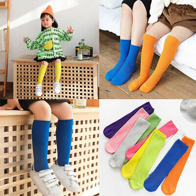 Toddler Kids Girls Candy Colors Knee High Socks Antislip Cotton Warm Stockings