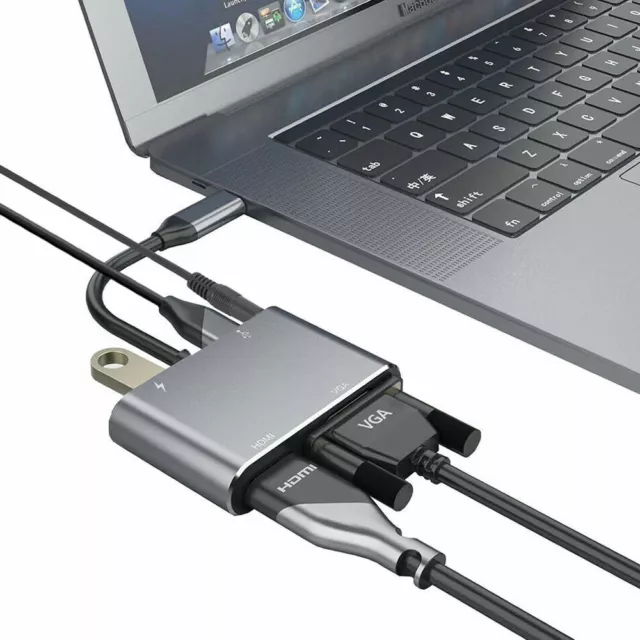 Type C To HDMI VGA PD Cable Adapter Audio USB 3.0 Hub 5 in 1 4K For Chromebook