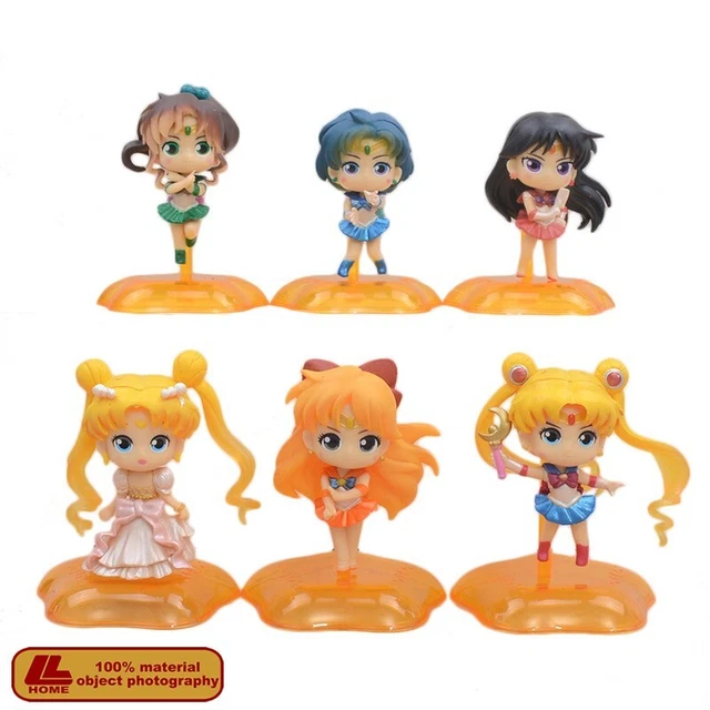 Anime Sailor Moon Tsukino Usagi Rei Hino 6pcs Cute PVC Figure Gift Cake Topper