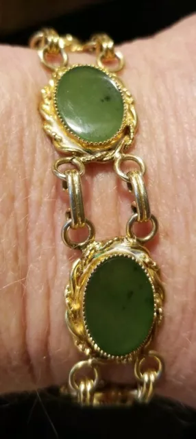 Vintage 1950's 12k Gold Filled Jade Bracelet