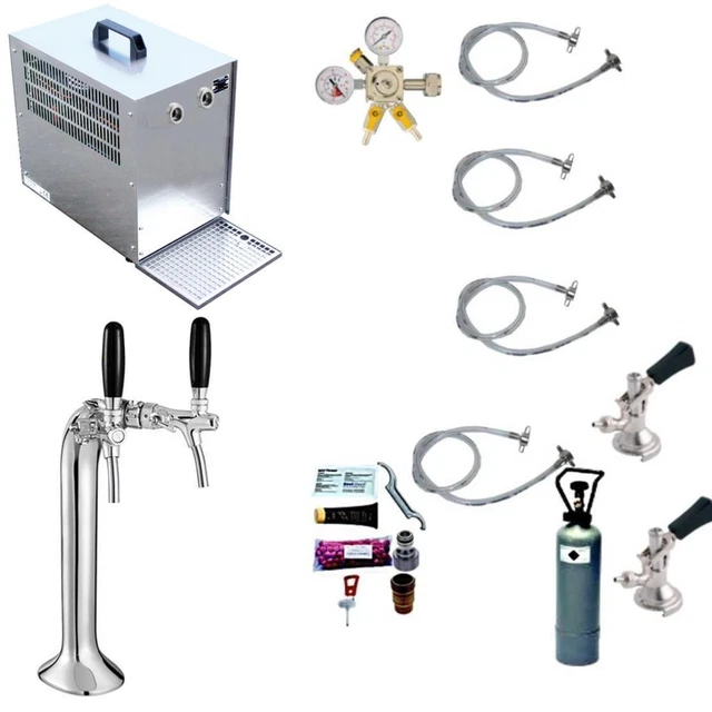 2 leitige Zapfanlage Untertheke Schanskäule, Schankhähne, Kegs, Uhr, Schläuche