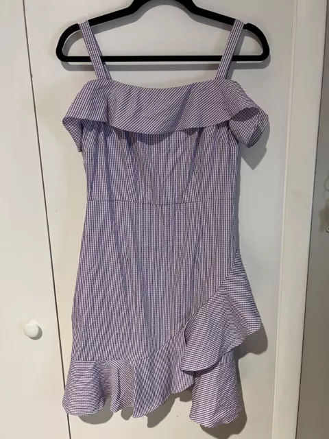 ANTHROPOLOGIE DONNA MORGAN Cold Shoulder Lavender Ruffle Gingham Dress Sz 4 $118